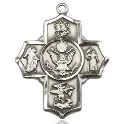 5-Way Army Medal Necklace - Sterling Silver - 1-1/4 Inch Tall x 1 Inch Wide with 24" Chain