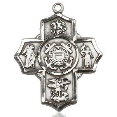 5-Way Coast Guard Medal - Sterling Silver - 1-1/4 Inch Tall x 1 Inch Wide