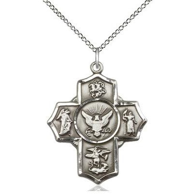 5-Way Navy Medal Necklace - Sterling Silver - 1-1/4 Inch Tall x 1 Inch Wide with 18" Chain