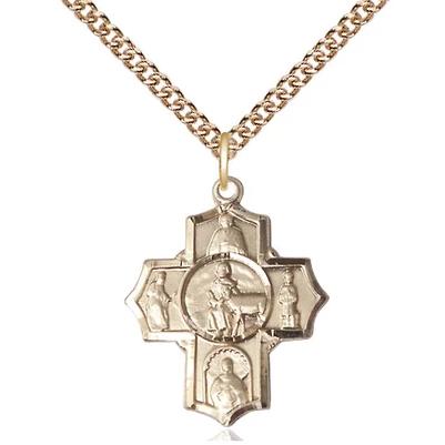 5 Way Medal Necklace - 14K Gold Filled - 7/8 Inch Tall by 3/4 Inch Wide with 24" Chain
