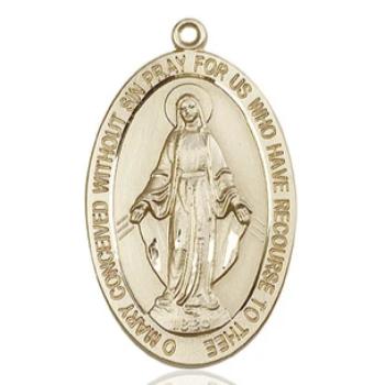 Miraculous Medal - 14K Gold - 1-5/8 Inch Tall by 1 Inch Wide