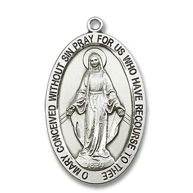 Miraculous Medal - Sterling Silver - 1-5/8 Inch Tall by 1 Inch Wide