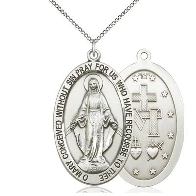 Miraculous Medal Necklace - Sterling Silver - 1/2 Inch Tall by 1/4 Inch Wide with 18" Chain