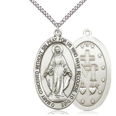 Miraculous Medal Necklace - Sterling Silver - 1/2 Inch Tall by 1/4 Inch Wide with 24" Chain