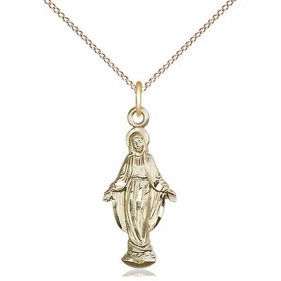 Miraculous Medal Necklace - 14K Gold Filled - 7/8 Inch Tall by 3/8 Inch Wide with 18" Chain