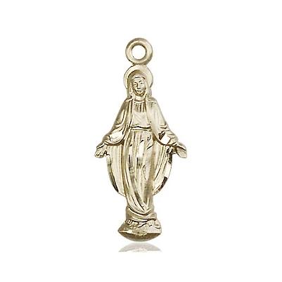 Miraculous Medal - 14K Gold - 7/8 Inch Tall by 3/8 Inch Wide
