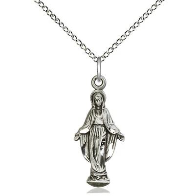 Miraculous Medal Necklace - Sterling Silver - 7/8 Inch Tall by 3/8 Inch Wide with 18" Chain