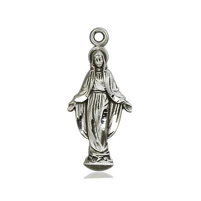 Miraculous Medal Necklace - Sterling Silver - 7/8 Inch Tall by 3/8 Inch Wide with 24" Chain