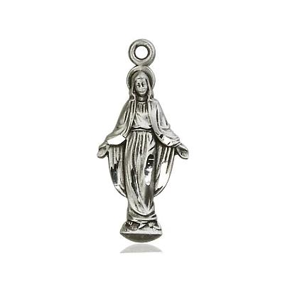 Miraculous Medal Necklace - Sterling Silver - 7/8 Inch Tall by 3/8 Inch Wide with 18" Chain