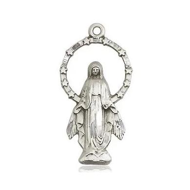 Miraculous Medal Necklace - Sterling Silver - 7/8 Inch Tall by 1/2 Inch Wide with 24" Chain