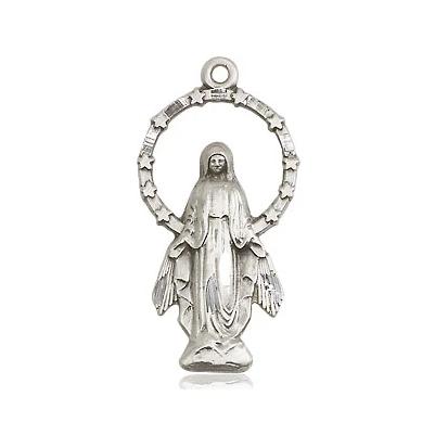 Miraculous Medal Necklace - Sterling Silver - 7/8 Inch Tall by 1/2 Inch Wide with 18" Chain