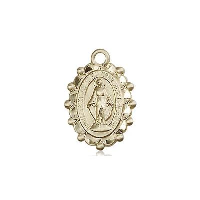 Miraculous Medal Necklace - 14K Gold - 5/8 Inch Tall by 3/8 Inch Wide with 18" Chain