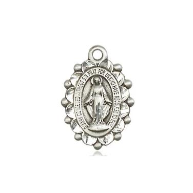 Miraculous Medal Necklace - Sterling Silver - 5/8 Inch Tall by 3/8 Inch Wide with 18" Chain