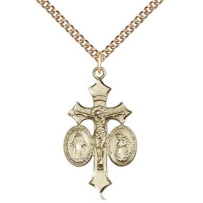 Jesus, Mary, Our Lady of La Salette Medal Necklace - 14K Gold Filled - 1-1/8 Inch Tall x 5/8 Inch Wide with 24" Chain