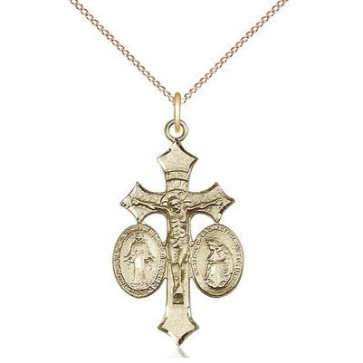 Jesus, Mary, Our Lady of La Salette Medal Necklace - 14K Gold - 1-1/8 Inch Tall x 5/8 Inch Wide with 18" Chain