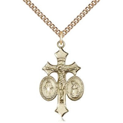 Jesus, Mary, Our Lady of La Salette Medal Necklace - 14K Gold - 1-1/8 Inch Tall x 5/8 Inch Wide with 24" Chain