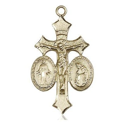 Jesus, Mary, Our Lady of La Salette Medal Necklace - 14K Gold - 1-1/8 Inch Tall x 5/8 Inch Wide with 24" Chain