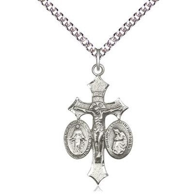 Jesus, Mary, Our Lady of La Salette Medal Necklace - Sterling Silver - 1-1/8 Inch Tall x 5/8 Inch Wide with 24" Chain