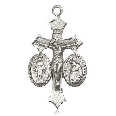 Jesus, Mary, Our Lady of La Salette Medal Necklace - Sterling Silver - 1-1/8 Inch Tall x 5/8 Inch Wide with 18" Chain
