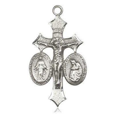 Jesus, Mary, Our Lady of La Salette Medal Necklace - Sterling Silver - 1-1/8 Inch Tall x 5/8 Inch Wide with 24" Chain