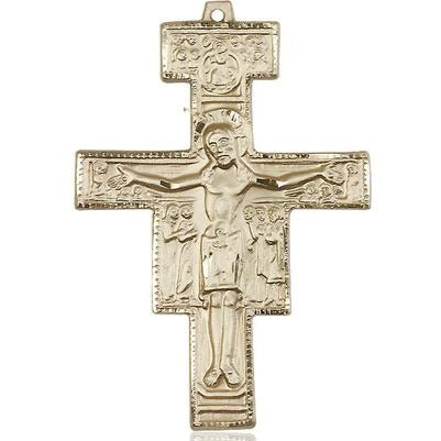 San Damiano Crucifix Medal - 14K Gold Filled - 2 Inch Tall x 1-3/8 Inch Wide