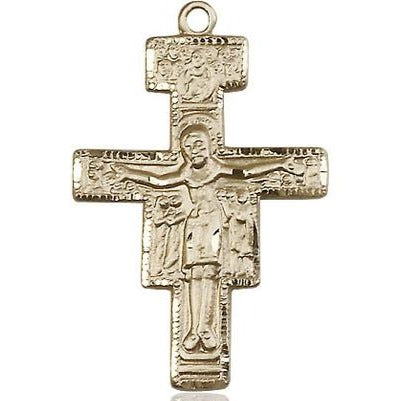 San Damiano Crucifix Medal - 14K Gold - 1-1/4 Inch Tall x 7/8 Inch Wide