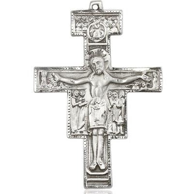 San Damiano Crucifix Medal - Sterling Silver - 1-1/4 Inch Tall x 7/8 Inch Wide