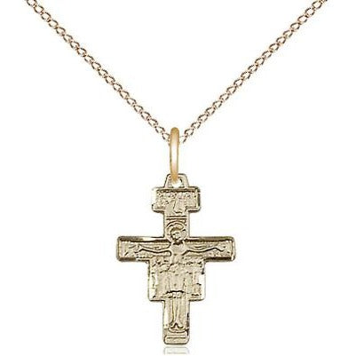 San Damiano Crucifix Medal Necklace - 14K Gold Filled - 5/8 Inch Tall x 3/8 Inch Wide with 18" Chain