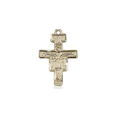 San Damiano Crucifix Medal Necklace - 14K Gold Filled - 5/8 Inch Tall x 3/8 Inch Wide with 18" Chain