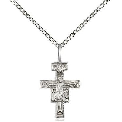 San Damiano Crucifix Medal Necklace - Sterling Silver - 5/8 Inch Tall x 3/8 Inch Wide with 18" Chain