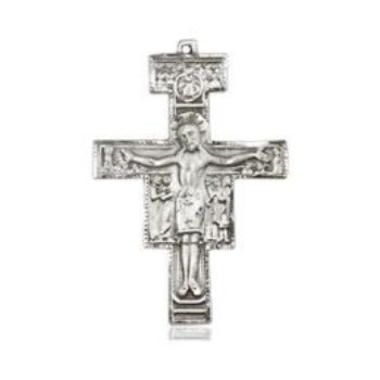 San Damiano Crucifix Medal - Sterling Silver - 5/8 Inch Tall x 3/8 Inch Wide