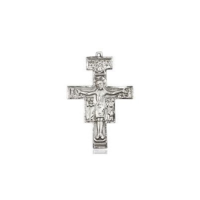 San Damiano Crucifix Medal Necklace - Sterling Silver - 5/8 Inch Tall x 3/8 Inch Wide with 24" Chain