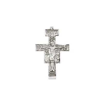 San Damiano Crucifix Medal Necklace - Sterling Silver - 5/8 Inch Tall x 3/8 Inch Wide with 18" Chain