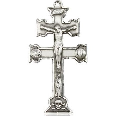 Caravaca Crucifix Medal - Sterling Silver - 1-1/2 Inch Tall x 3/4 Inch Wide