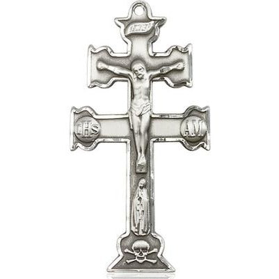 Caravaca Crucifix Medal Necklace - Sterling Silver - 1-1/2 Inch Tall x 3/4 Inch Wide with 24" Chain