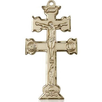Caravaca Crucifix Medal Necklace - 14K Gold - 2 Inch Tall x 1 Inch Wide with 18" Chain