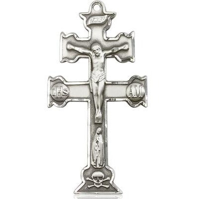 Caravaca Crucifix Medal Necklace - Sterling Silver - 2 Inch Tall x 1 Inch Wide with 18" Chain