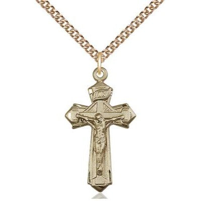 Crucifix Medal Necklace - 14K Gold Filled - 1-1/8 Inch Tall x 5/8 Inch Wide with 24" Chain