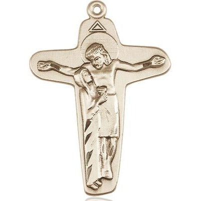 Sorrowful Mother Crucifix Medal Necklace - 14K Gold Filled - 1-5/8 Inch Tall x 1-1/8 Inch Wide with 24" Chain
