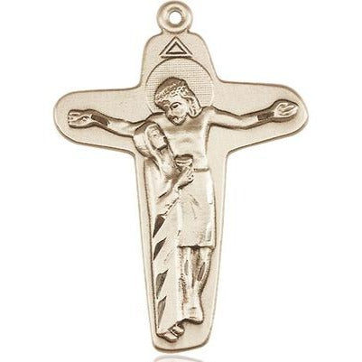 Sorrowful Mother Crucifix Medal - 14K Gold - 1-5/8 Inch Tall x 1-1/8 Inch Wide