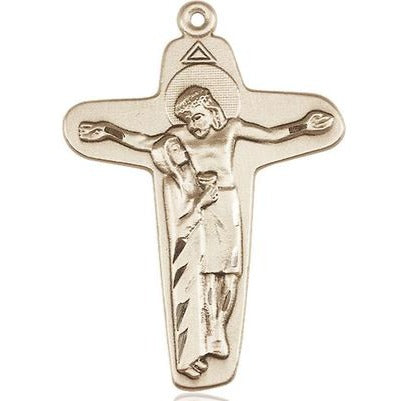 Sorrowful Mother Crucifix Medal Necklace - 14K Gold - 1-5/8 Inch Tall x 1-1/8 Inch Wide with 24" Chain