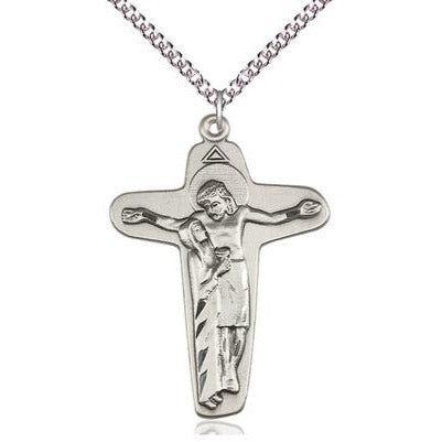 Sorrowful Mother Crucifix Medal Necklace - Sterling Silver - 1-5/8 Inch Tall x 1-1/8 Inch Wide with 24" Chain