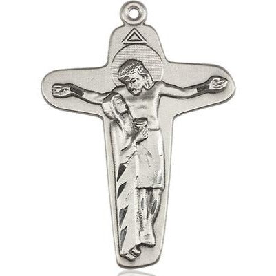 Sorrowful Mother Crucifix Medal Necklace - Sterling Silver - 1-5/8 Inch Tall x 1-1/8 Inch Wide with 24" Chain