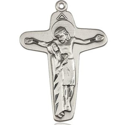 Sorrowful Mother Crucifix Medal Necklace - Sterling Silver - 1-5/8 Inch Tall x 1-1/8 Inch Wide with 18" Chain