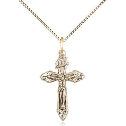 Crucifix Medal Necklace - 14K Gold Filled - 7/8 Inch Tall x 1/2 Inch Wide with 18" Chain