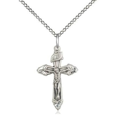 Crucifix Medal Necklace - Sterling Silver - 7/8 Inch Tall x 1/2 Inch Wide with 18" Chain