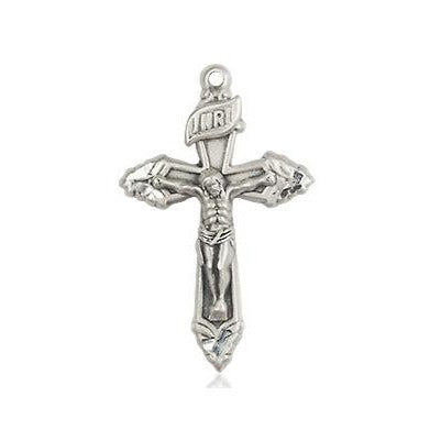 Crucifix Medal Necklace - Sterling Silver - 7/8 Inch Tall x 1/2 Inch Wide with 18" Chain