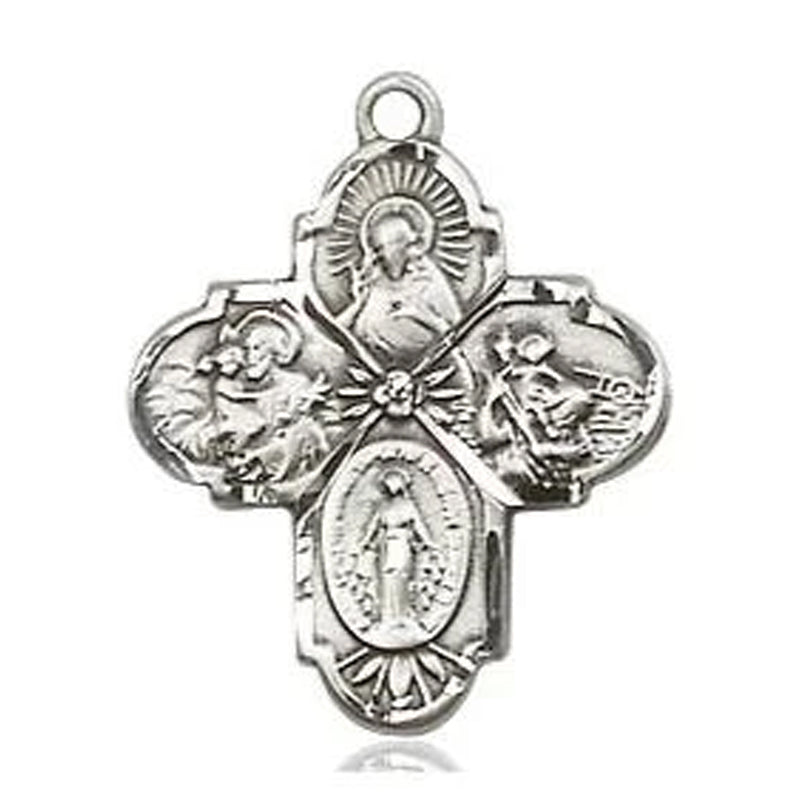 4 Way Medal - Sterling Silver - 3/4 Inch Tall x 5/8 Inch Wide