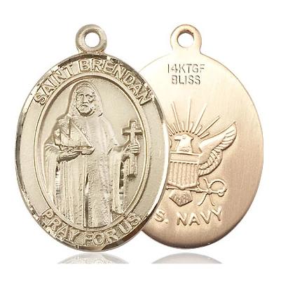 St. Brendan Navy Medal Necklace - 14K Gold Filled - 1 Inch Tall x 3/4 Inch Wide with 24" Chain