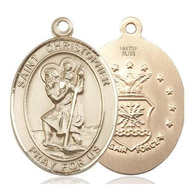 St. Christopher Air Force Medal Necklace - 14K Gold Filled - 1 Inch Tall x 3/4 Inch Wide with 24" Chain